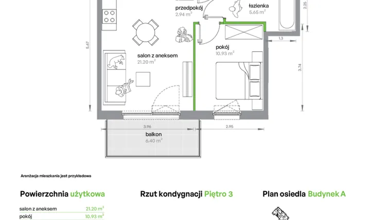 Rzut - Mieszkanie na sprzedaż 2 pokoje o powierzchni 40,72 m² - numer AA0302/4 w M Bemowo