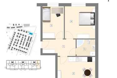 Rzut - Mieszkanie na sprzedaż 3 pokoje o powierzchni 63,55 m² - numer A6 w Błękitne Aleje Etap XV