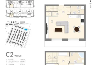 Rzut - Mieszkanie na sprzedaż 3 pokoje o powierzchni 67 m² - numer C2 w Błękitne Aleje Etap XV