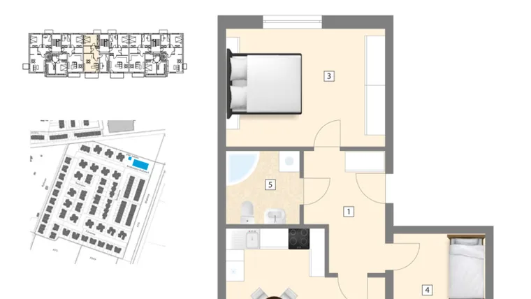 Rzut - Mieszkanie na sprzedaż 3 pokoje o powierzchni 69,63 m² - numer B4 w Błękitne Aleje Etap XV
