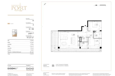 Rzut - Mieszkanie na sprzedaż 3 pokoje o powierzchni 97,07 m² - numer H_8 w Warmiński Port etap V