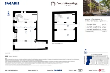 Rzut - Lokal użytkowy na sprzedaż 2 pokoje o powierzchni 139,65 m² - numer U1 w Niedziałkowskiego Park