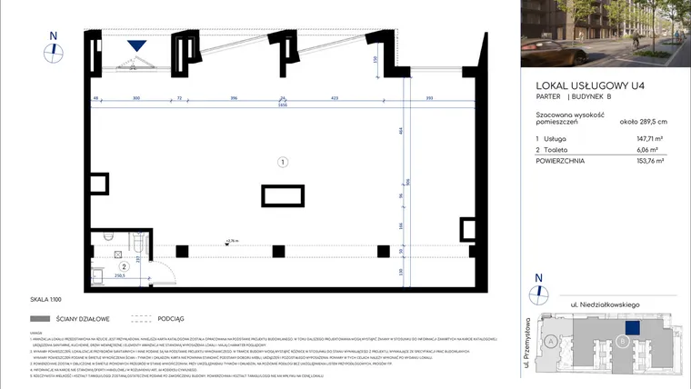 Rzut - Lokal użytkowy na sprzedaż 1 pokój o powierzchni 153,76 m² - numer U4 w Niedziałkowskiego Park