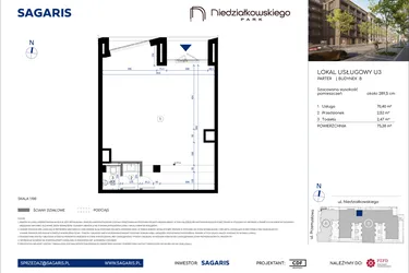 Rzut - Lokal użytkowy na sprzedaż 1 pokój o powierzchni 75,38 m² - numer U3 w Niedziałkowskiego Park