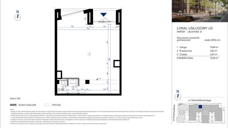 Rzut - Lokal użytkowy na sprzedaż 1 pokój o powierzchni 75,38 m² - numer U3 w Niedziałkowskiego Park