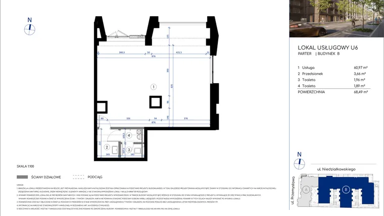 Rzut - Lokal użytkowy na sprzedaż 1 pokój o powierzchni 68,49 m² - numer U6 w Niedziałkowskiego Park
