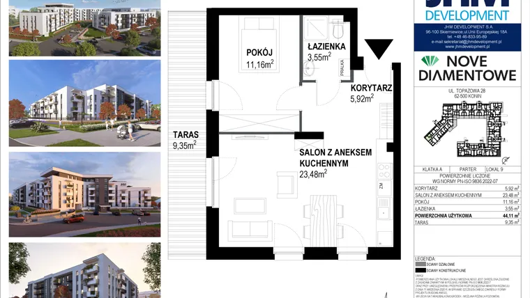Rzut - Mieszkanie na sprzedaż 2 pokoje o powierzchni 44,21 m² - numer 9 w Nove Diamentowe