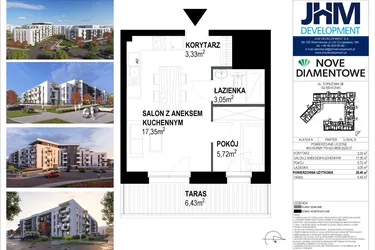 Rzut - Mieszkanie na sprzedaż 2 pokoje o powierzchni 29,65 m² - numer 6 w Nove Diamentowe