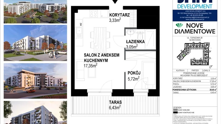 Rzut - Mieszkanie na sprzedaż 2 pokoje o powierzchni 29,65 m² - numer 6 w Nove Diamentowe