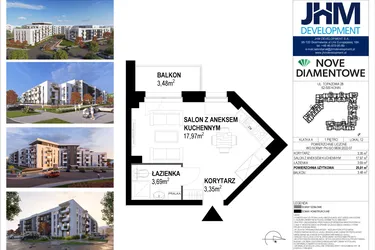 Rzut - Mieszkanie na sprzedaż 1 pokój o powierzchni 25,01 m² - numer 12 w Nove Diamentowe