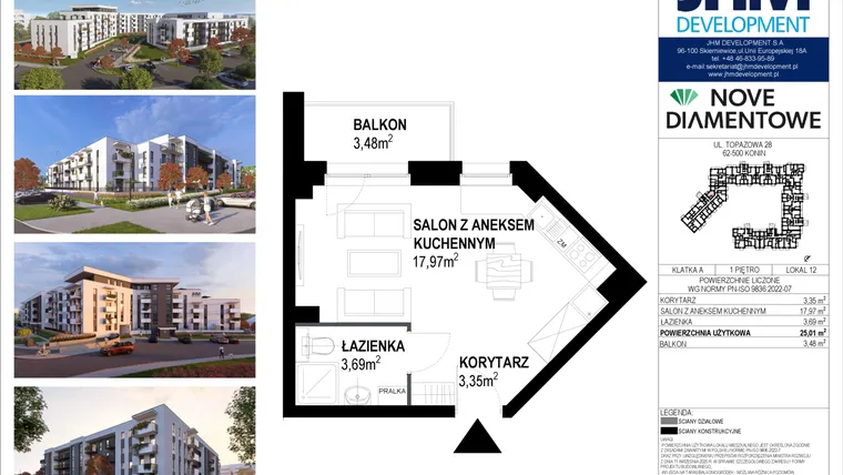 Rzut - Mieszkanie na sprzedaż 1 pokój o powierzchni 25,01 m² - numer 12 w Nove Diamentowe