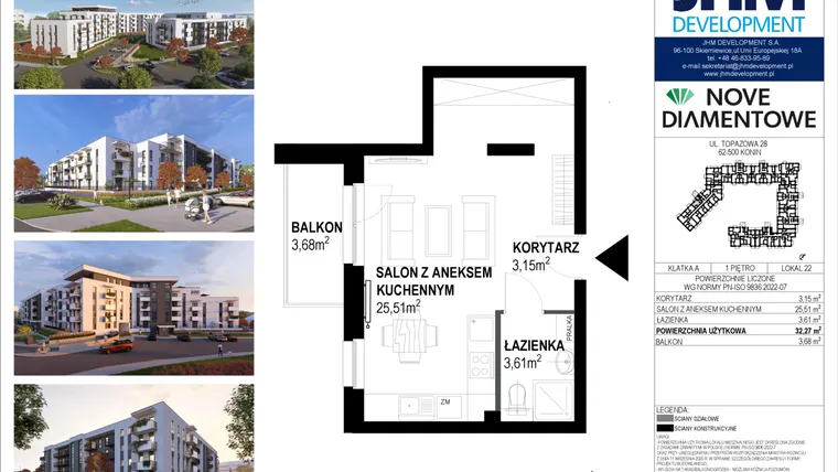 Rzut - Mieszkanie na sprzedaż 1 pokój o powierzchni 30,57 m² - numer 22 w Nove Diamentowe