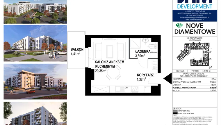 Rzut - Mieszkanie na sprzedaż 1 pokój o powierzchni 25,52 m² - numer 41 w Nove Diamentowe