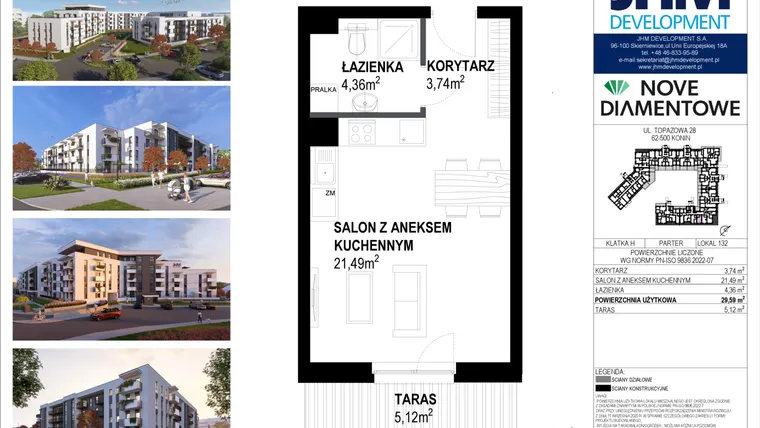 Rzut - Mieszkanie na sprzedaż 1 pokój o powierzchni 29,59 m² - numer 132 w Nove Diamentowe