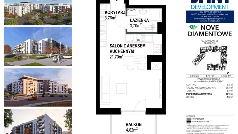 Rzut - Mieszkanie na sprzedaż 1 pokój o powierzchni 29,16 m² - numer 138 w Nove Diamentowe