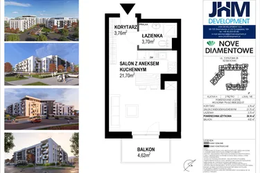 Rzut - Mieszkanie na sprzedaż 1 pokój o powierzchni 29,16 m² - numer 145 w Nove Diamentowe