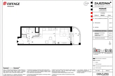 Rzut - Mieszkanie na sprzedaż 1 pokój o powierzchni 29,86 m² - numer B.A.0.1 w Zajezdnia