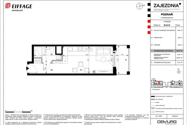 Rzut - Mieszkanie na sprzedaż 1 pokój o powierzchni 29,79 m² - numer B.A.0.3 w Zajezdnia