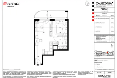 Rzut - Mieszkanie na sprzedaż 1 pokój o powierzchni 37,74 m² - numer B.B.1.7 w Zajezdnia