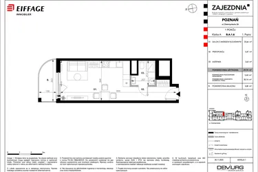 Rzut - Mieszkanie na sprzedaż 1 pokój o powierzchni 29,74 m² - numer B.A.1.6 w Zajezdnia