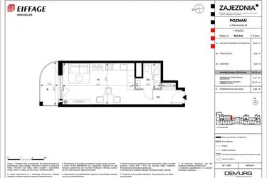 Rzut - Mieszkanie na sprzedaż 1 pokój o powierzchni 29,72 m² - numer B.A.2.6 w Zajezdnia