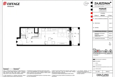 Rzut - Mieszkanie na sprzedaż 1 pokój o powierzchni 29,83 m² - numer B.A.3.3 w Zajezdnia