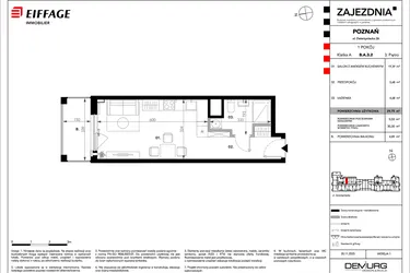 Rzut - Mieszkanie na sprzedaż 1 pokój o powierzchni 29,75 m² - numer B.A.3.2 w Zajezdnia