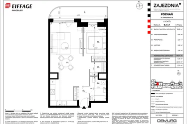 Rzut - Mieszkanie na sprzedaż 1 pokój o powierzchni 59,81 m² - numer B.A.4.1 w Zajezdnia
