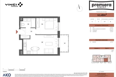 Rzut - Mieszkanie na sprzedaż 2 pokoje o powierzchni 41,48 m² - numer C.07 w Premiera Bemowo