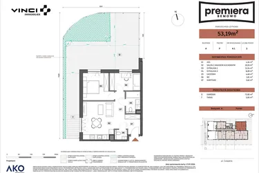 Rzut - Mieszkanie na sprzedaż 3 pokoje o powierzchni 53,19 m² - numer A.01 w Premiera Bemowo