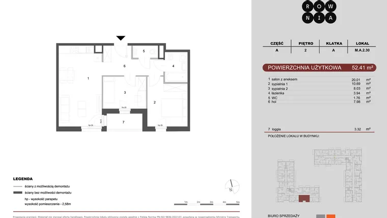 Rzut - Mieszkanie na sprzedaż 3 pokoje o powierzchni 52,41 m² - numer M.A.2.030 w CUKROWNIA