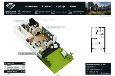 Rzut - Mieszkanie na sprzedaż 4 pokoje o powierzchni 92,94 m² - numer 2A w Apartamenty Diamentowa