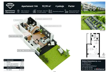 Rzut - Mieszkanie na sprzedaż 4 pokoje o powierzchni 103,67 m² - numer 14A w Apartamenty Diamentowa