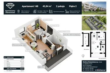 Rzut - Mieszkanie na sprzedaż 2 pokoje o powierzchni 66,52 m² - numer 14B w Apartamenty Diamentowa