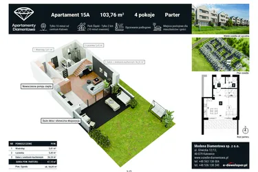 Rzut - Mieszkanie na sprzedaż 4 pokoje o powierzchni 92,94 m² - numer 15A w Apartamenty Diamentowa