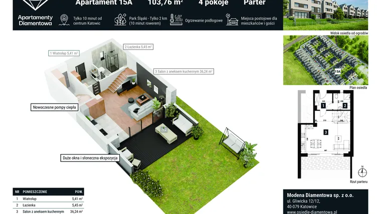 Rzut - Mieszkanie na sprzedaż 4 pokoje o powierzchni 92,94 m² - numer 15A w Apartamenty Diamentowa