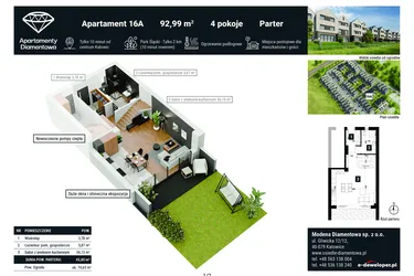 Rzut - Mieszkanie na sprzedaż 4 pokoje o powierzchni 103,67 m² - numer 16A w Apartamenty Diamentowa