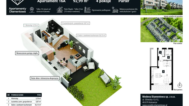 Rzut - Mieszkanie na sprzedaż 4 pokoje o powierzchni 103,67 m² - numer 16A w Apartamenty Diamentowa