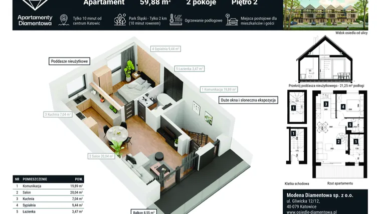 Rzut - Mieszkanie na sprzedaż 2 pokoje o powierzchni 59,88 m² - numer 8B w Apartamenty Diamentowa