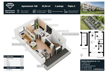 Rzut - Mieszkanie na sprzedaż 2 pokoje o powierzchni 66,52 m² - numer 16B w Apartamenty Diamentowa