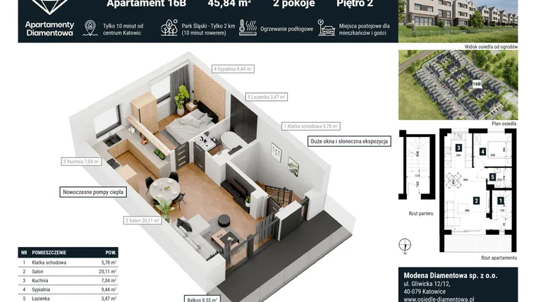Rzut - Mieszkanie na sprzedaż 2 pokoje o powierzchni 66,52 m² - numer 16B w Apartamenty Diamentowa