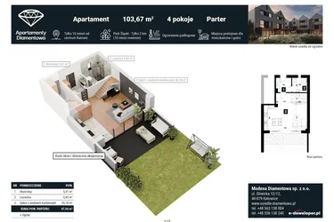 Rzut - Mieszkanie na sprzedaż 4 pokoje o powierzchni 103,67 m² - numer 9A w Apartamenty Diamentowa