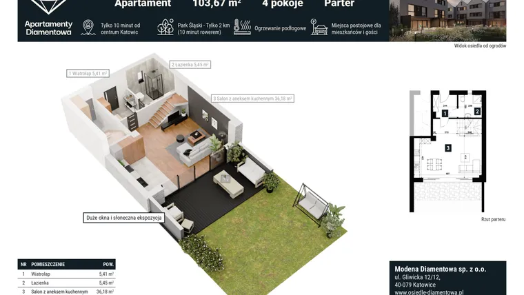 Rzut - Mieszkanie na sprzedaż 4 pokoje o powierzchni 103,67 m² - numer 9A w Apartamenty Diamentowa