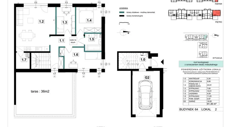 Rzut - Mieszkanie na sprzedaż 4 pokoje o powierzchni 91,36 m² - numer 64-2 w Błonie Bosco