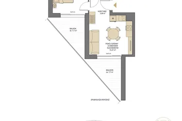 Rzut - Mieszkanie na sprzedaż 2 pokoje o powierzchni 34,14 m² - numer T06 w Trend