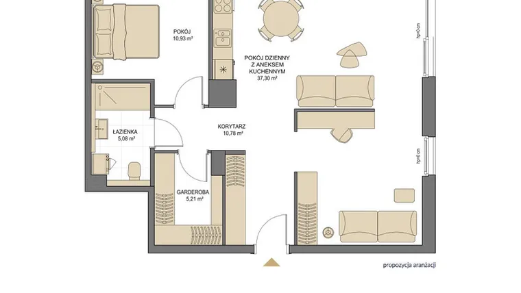 Rzut - Mieszkanie na sprzedaż 2 pokoje o powierzchni 69,3 m² - numer T02 w Trend