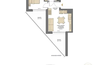 Rzut - Mieszkanie na sprzedaż 2 pokoje o powierzchni 34,05 m² - numer T09 w Trend