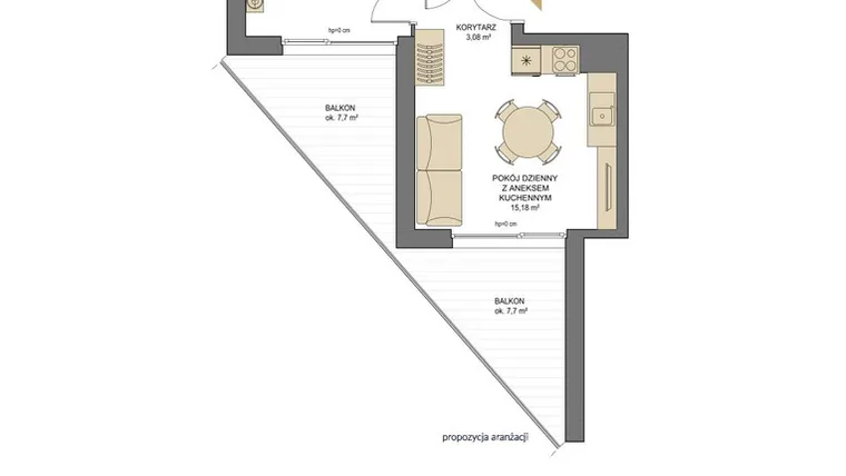 Rzut - Mieszkanie na sprzedaż 2 pokoje o powierzchni 34,05 m² - numer T09 w Trend