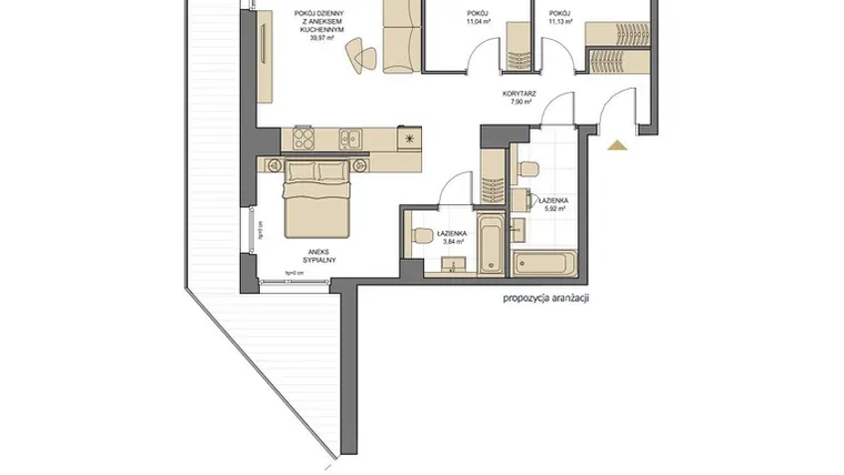 Rzut - Mieszkanie na sprzedaż 3 pokoje o powierzchni 79,8 m² - numer T07 w Trend
