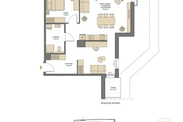 Rzut - Mieszkanie na sprzedaż 2 pokoje o powierzchni 74,57 m² - numer T12 w Trend
